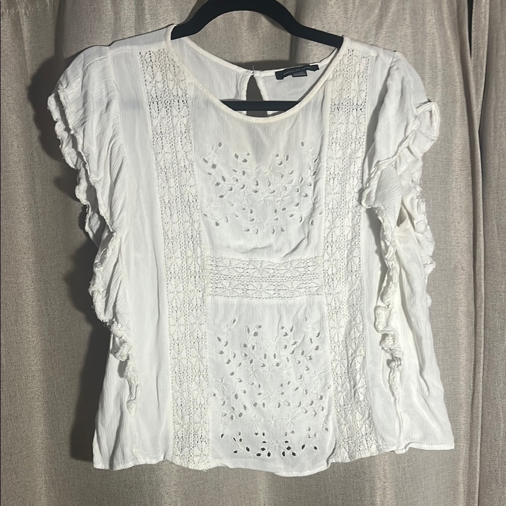 White Lace Ruffle Top